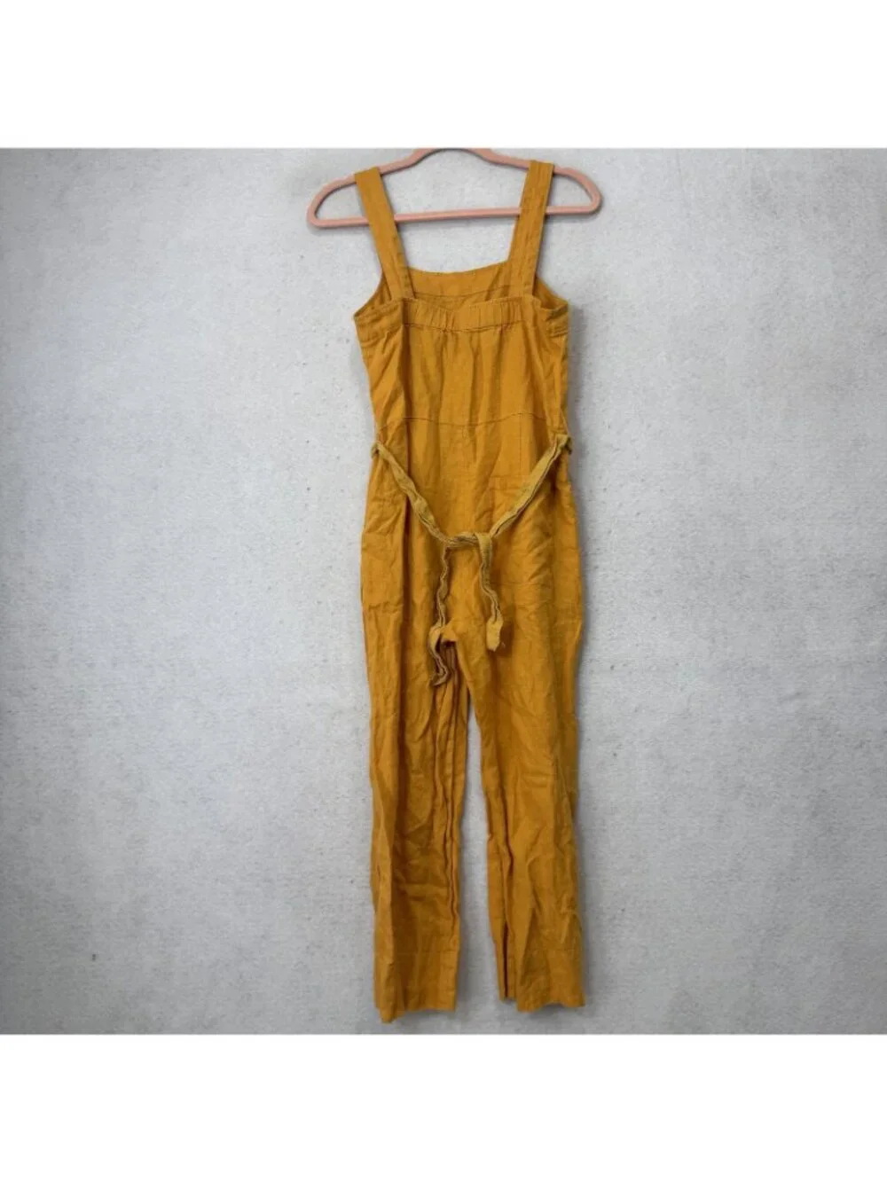 Everlane Jumpsuit Womens 00P Yellow Linen Square Neck Adjustable Straps Casual